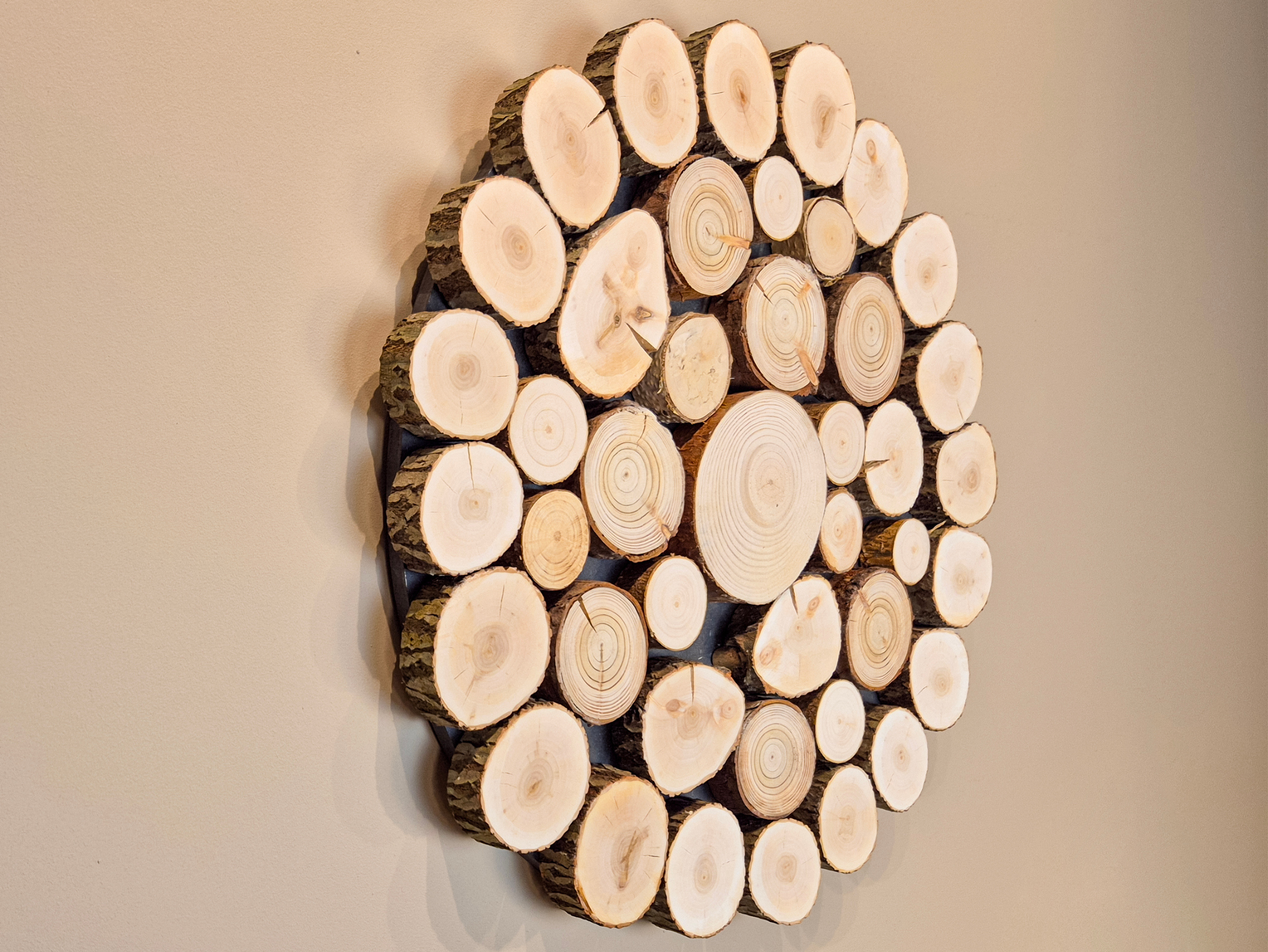 Obraz dekoracja okrąg, krążki drewna - 55 cm