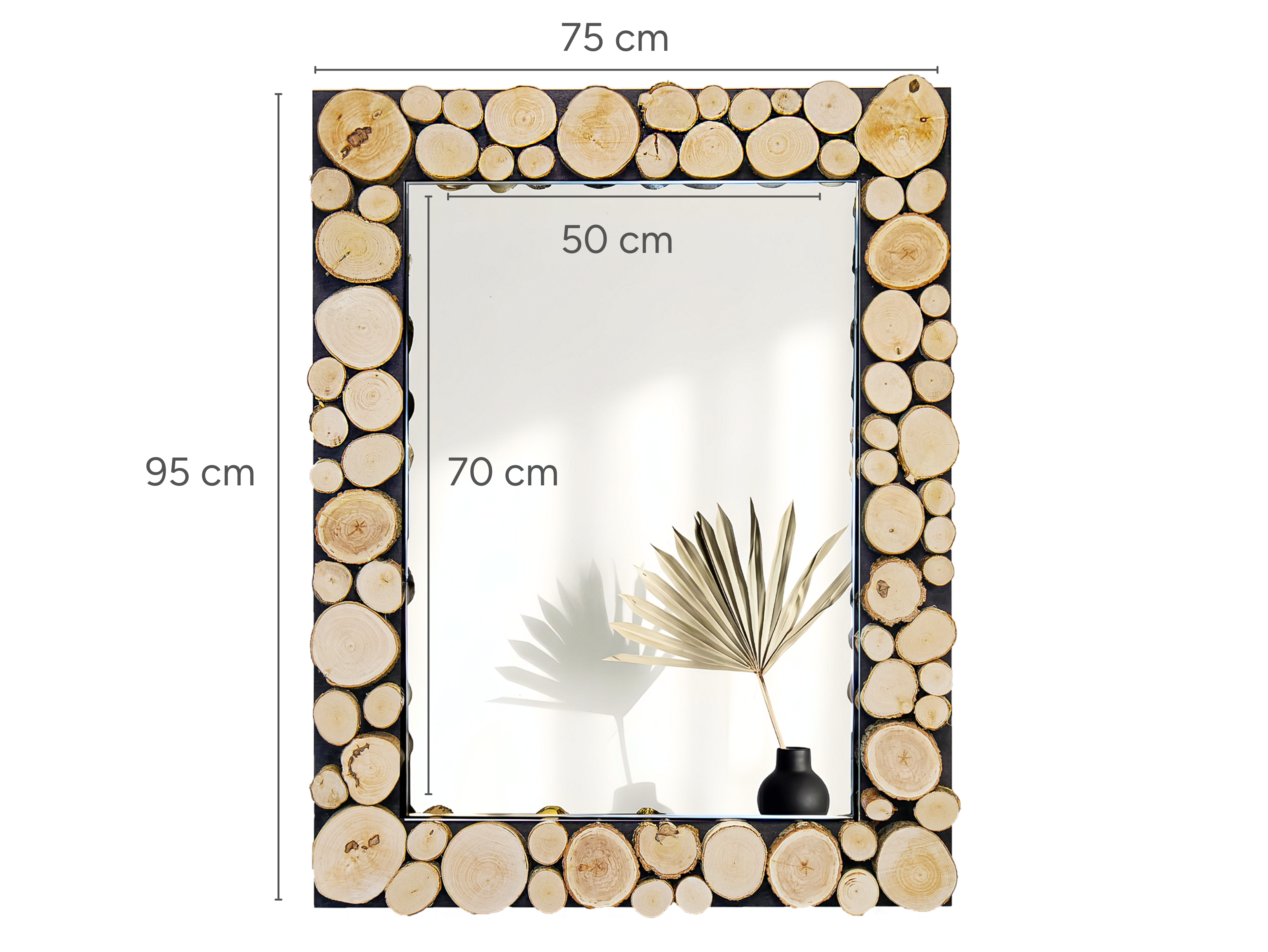 Lustro prostokątne EDGE 75x95 cm - krążki drewna