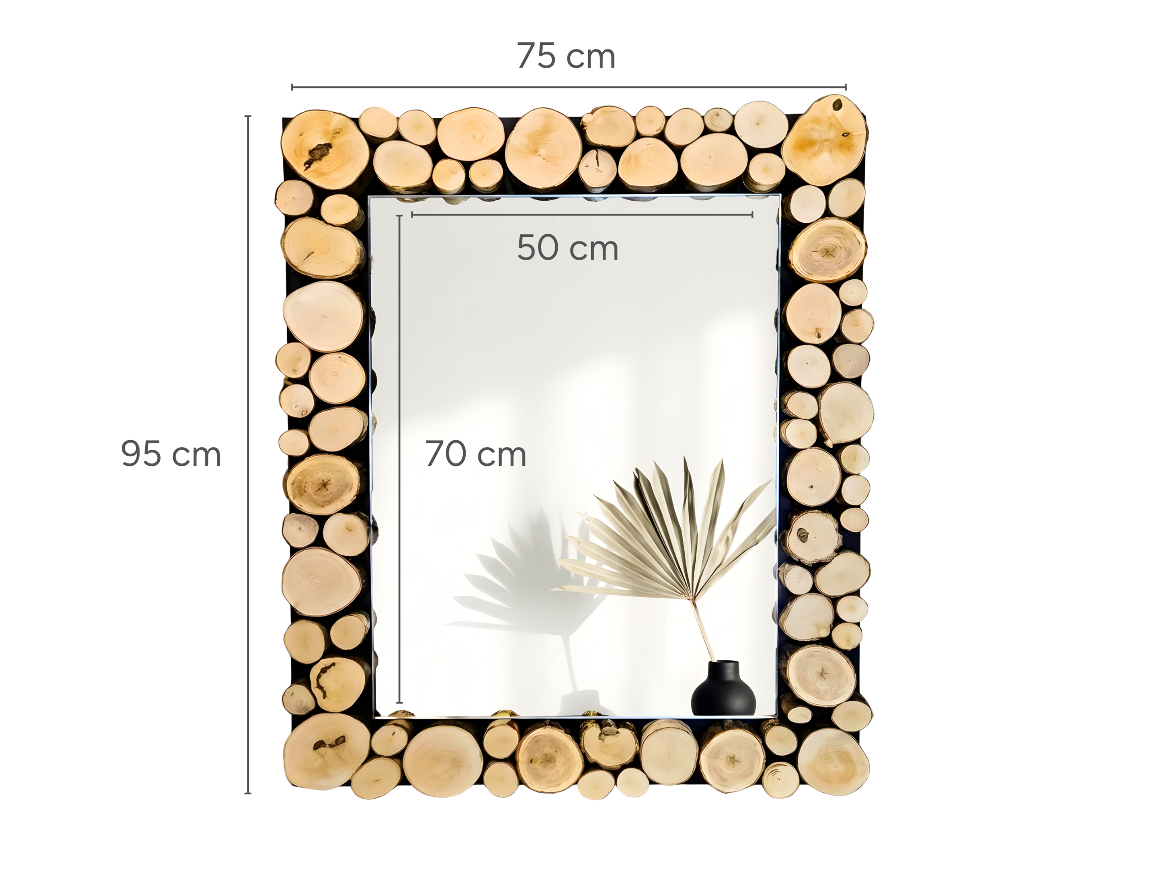 Lustro prostokątne EDGE 75x95 cm - krążki drewna