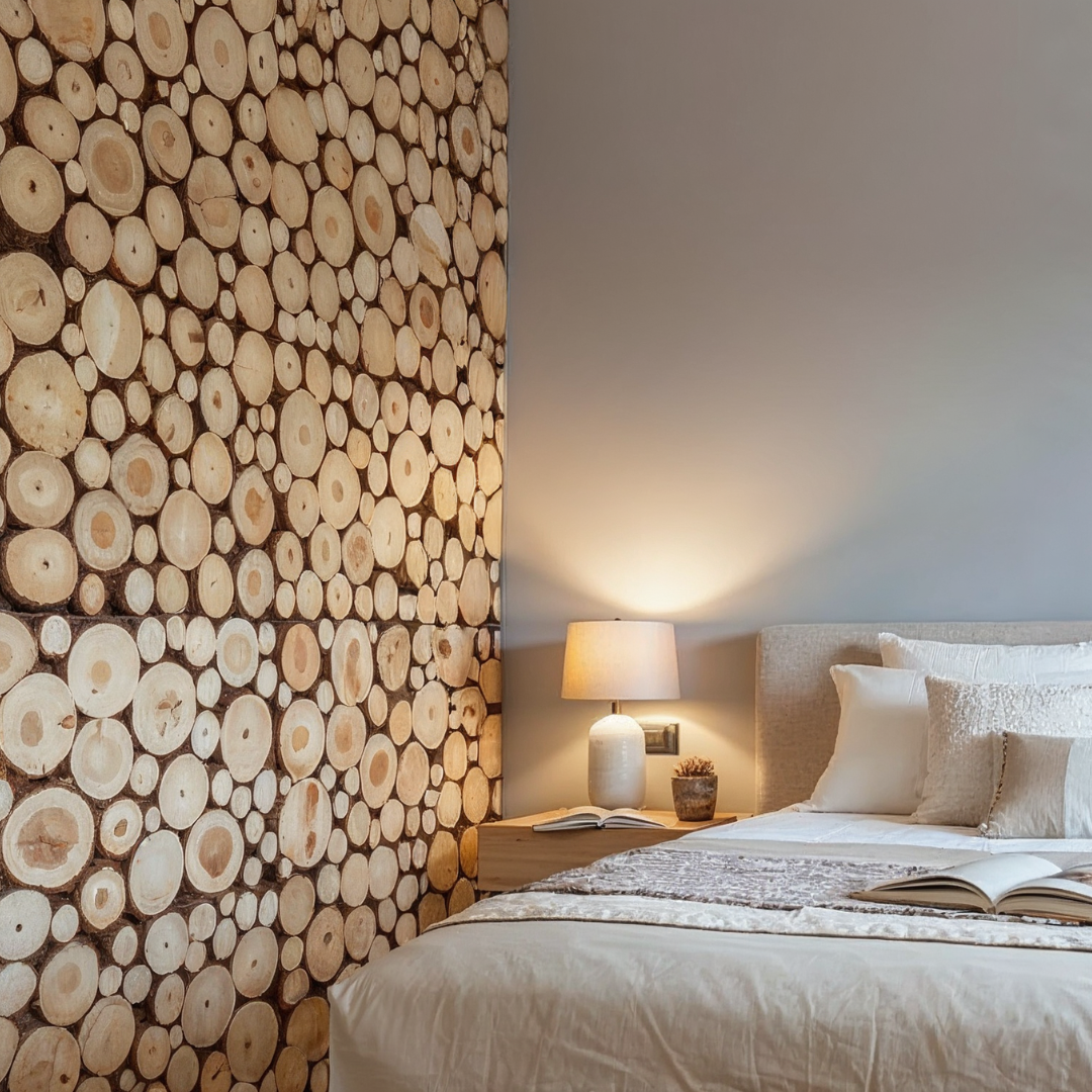 Wandpaneel aus Baumscheiben, Kiefern- und Birkenholz – 38 x 76 cm