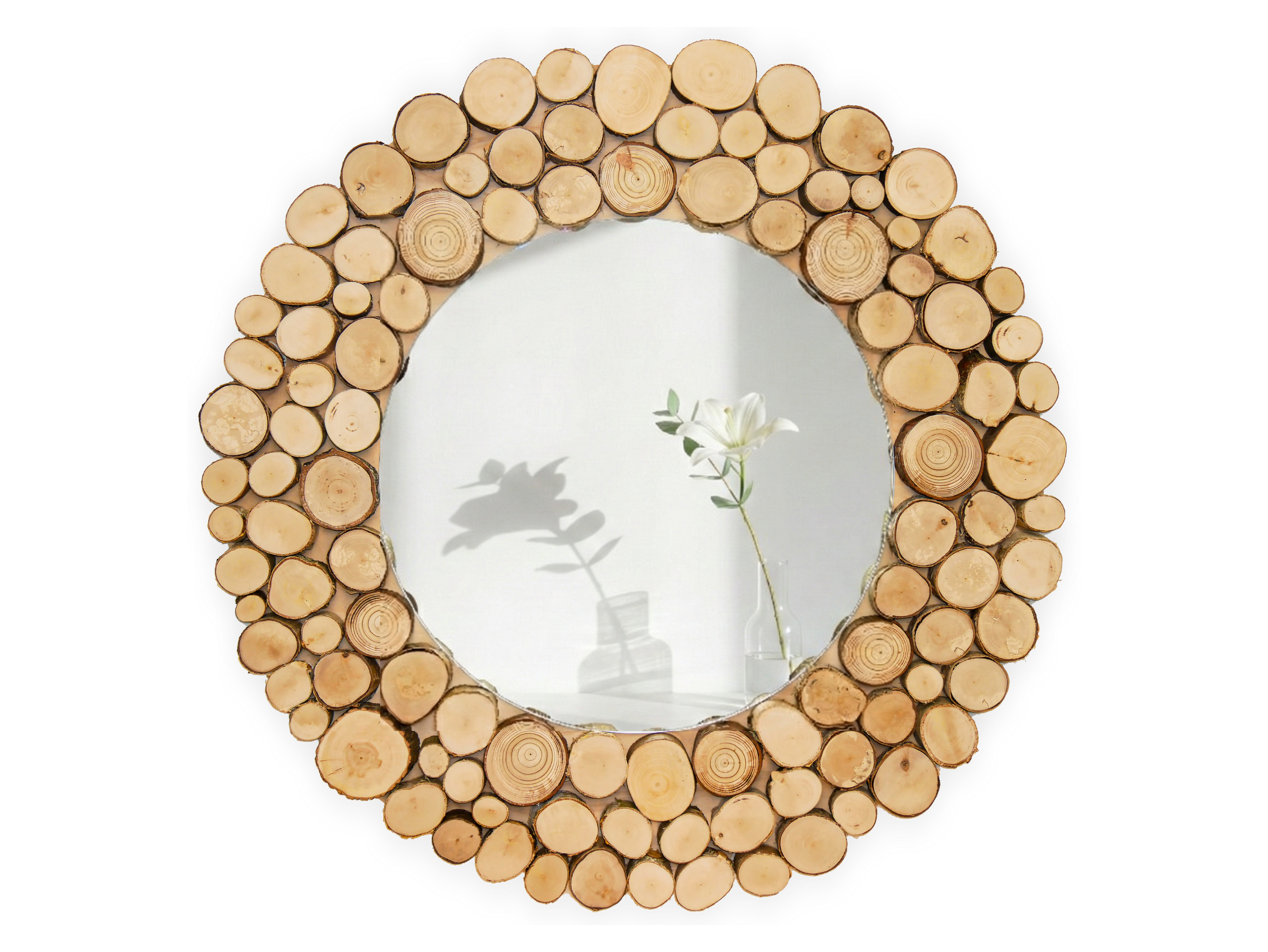 Lustro okrągłe FOREST 2 - krążki drewna - 85 cm