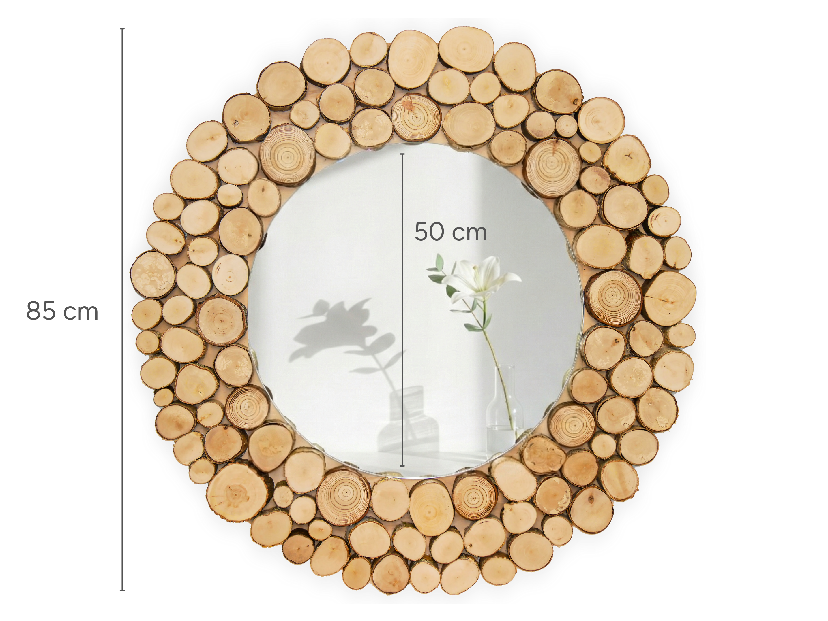 Lustro okrągłe FOREST 2 - krążki drewna - 85 cm
