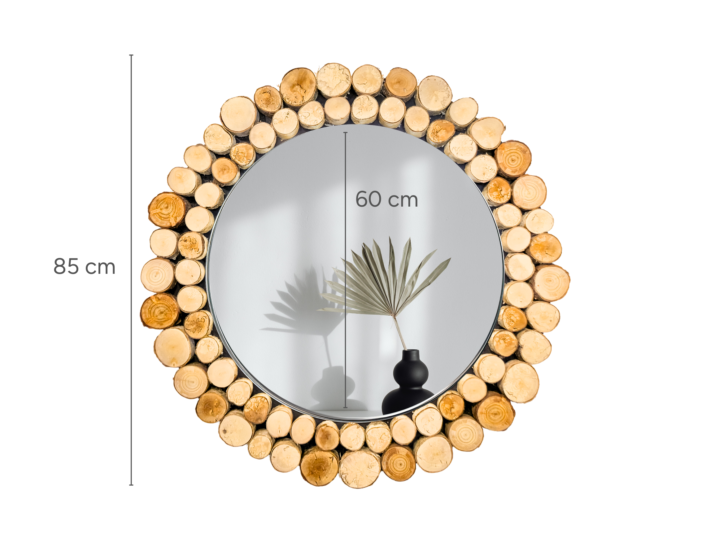 Lustro okrągłe FOREST - krążki drewna - 85 cm