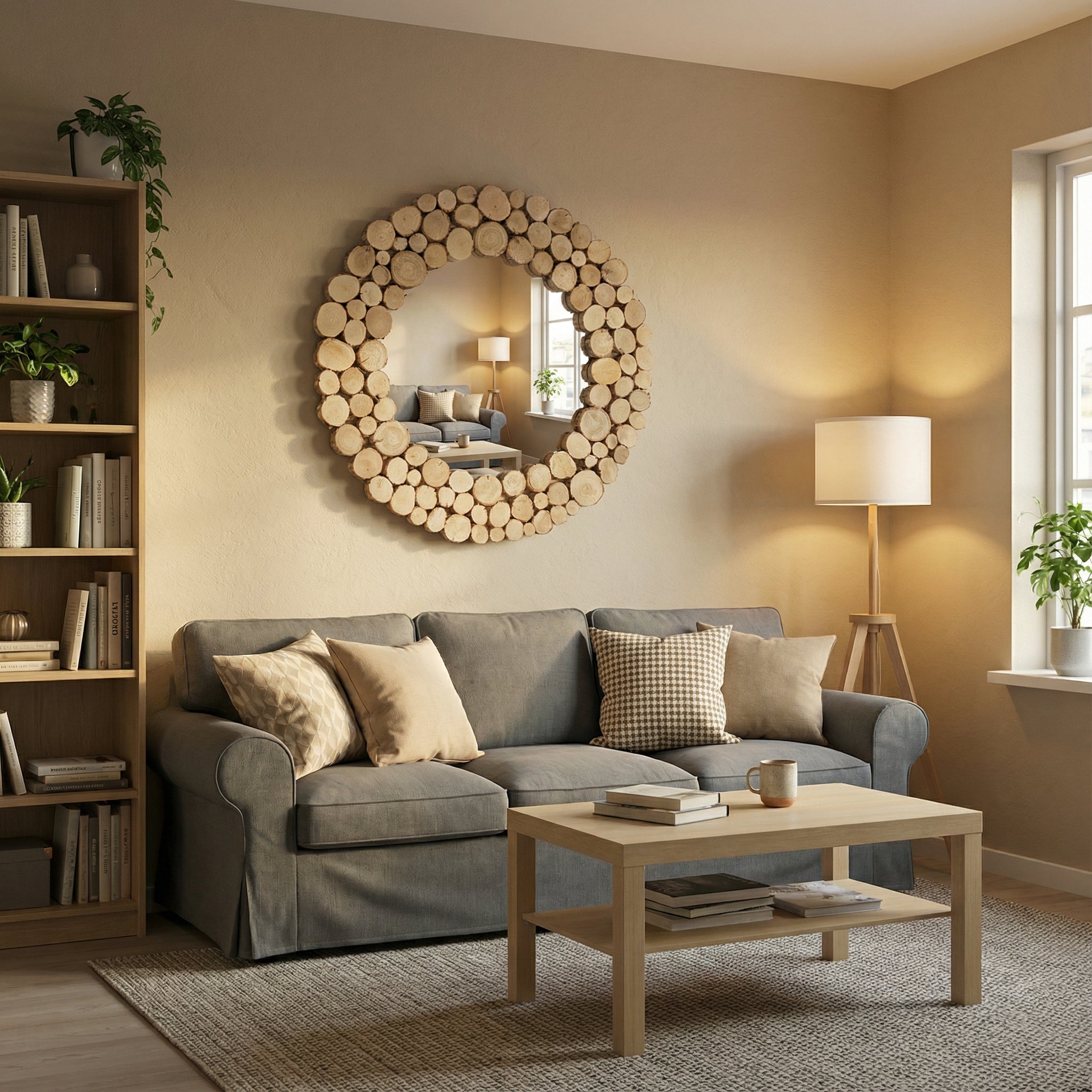 Lustro okrągłe FOREST 2 - krążki drewna - 85 cm