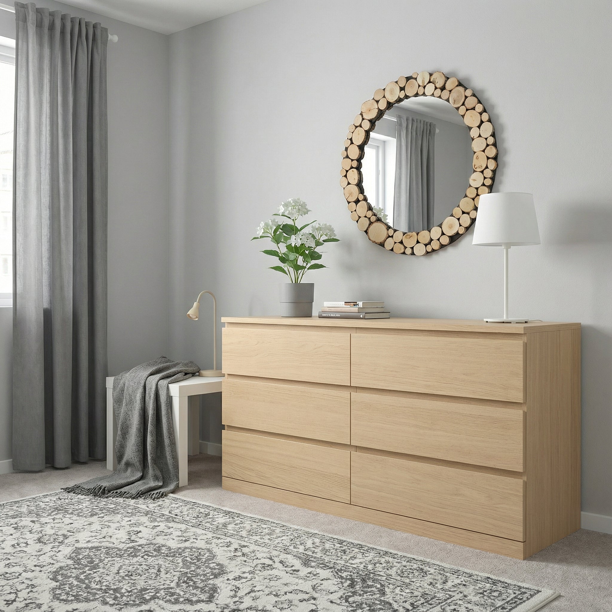 Lustro okrągłe FOREST - krążki drewna - 85 cm