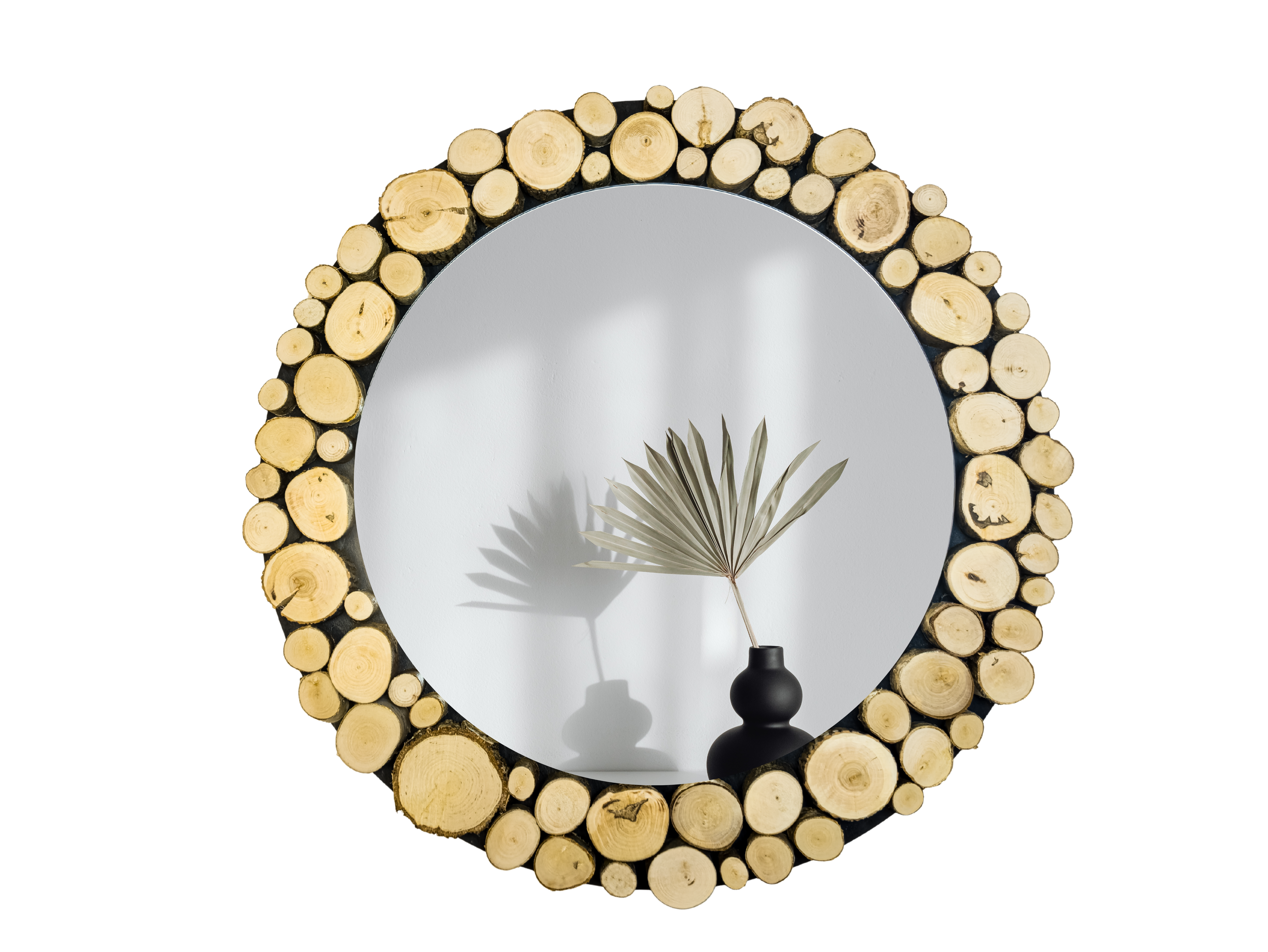 Lustro okrągłe FOREST - krążki drewna - 85 cm