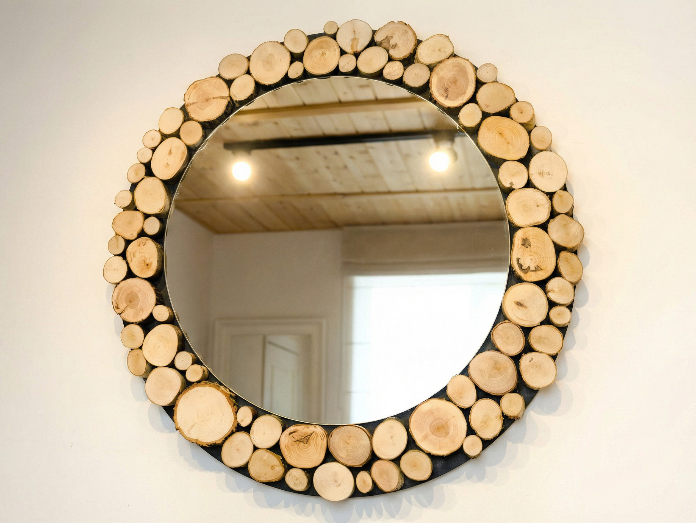 Lustro okrągłe FOREST - krążki drewna - 85 cm