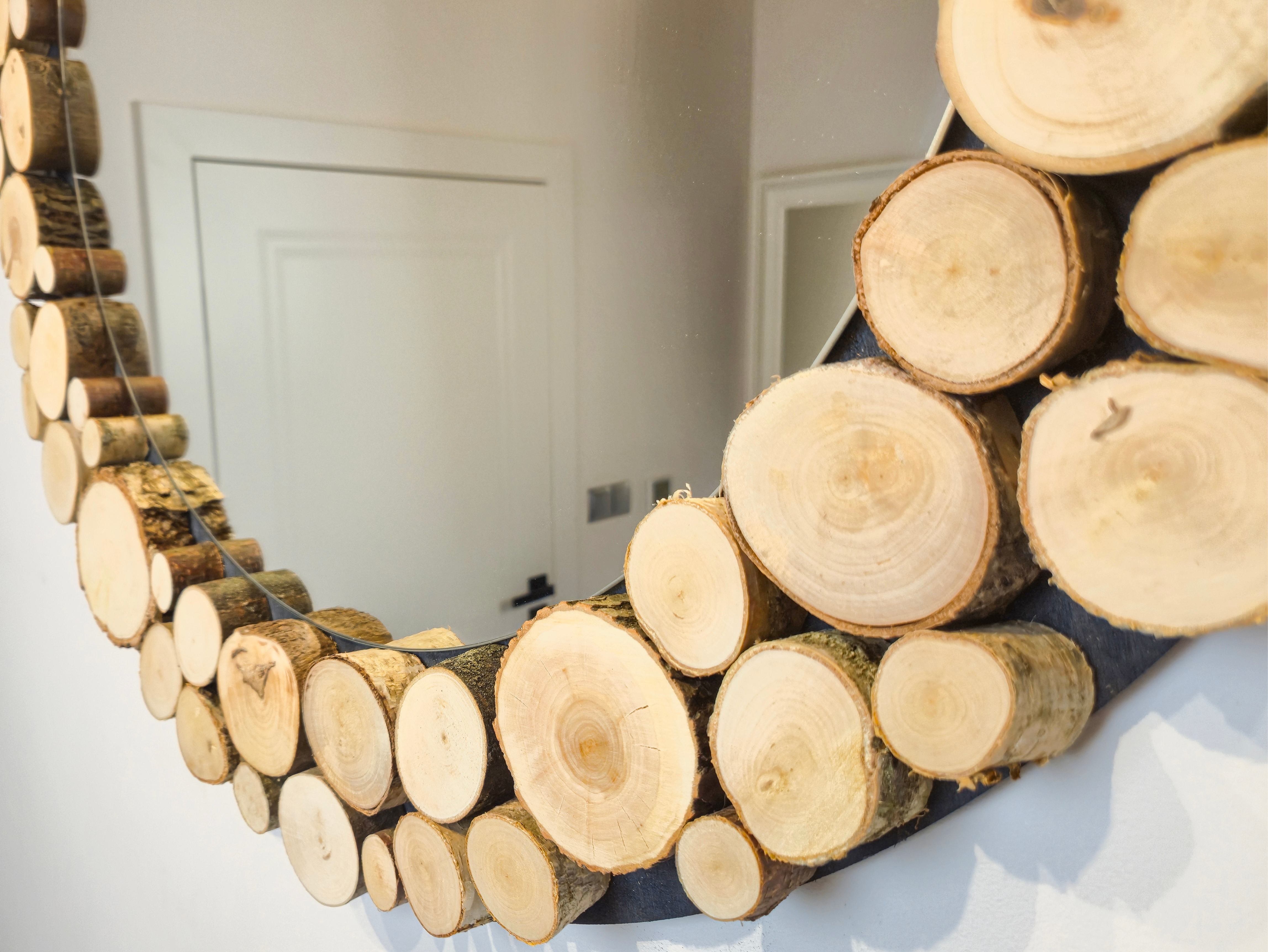 Lustro okrągłe FOREST - krążki drewna - 85 cm