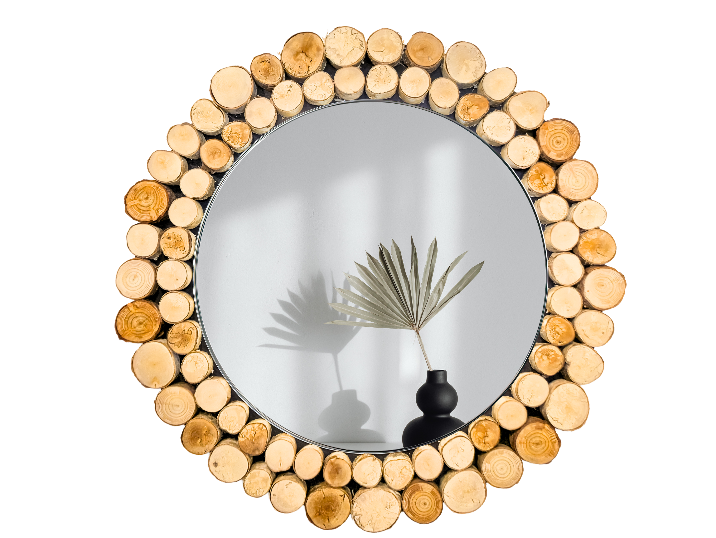 Lustro okrągłe FOREST - krążki drewna - 85 cm