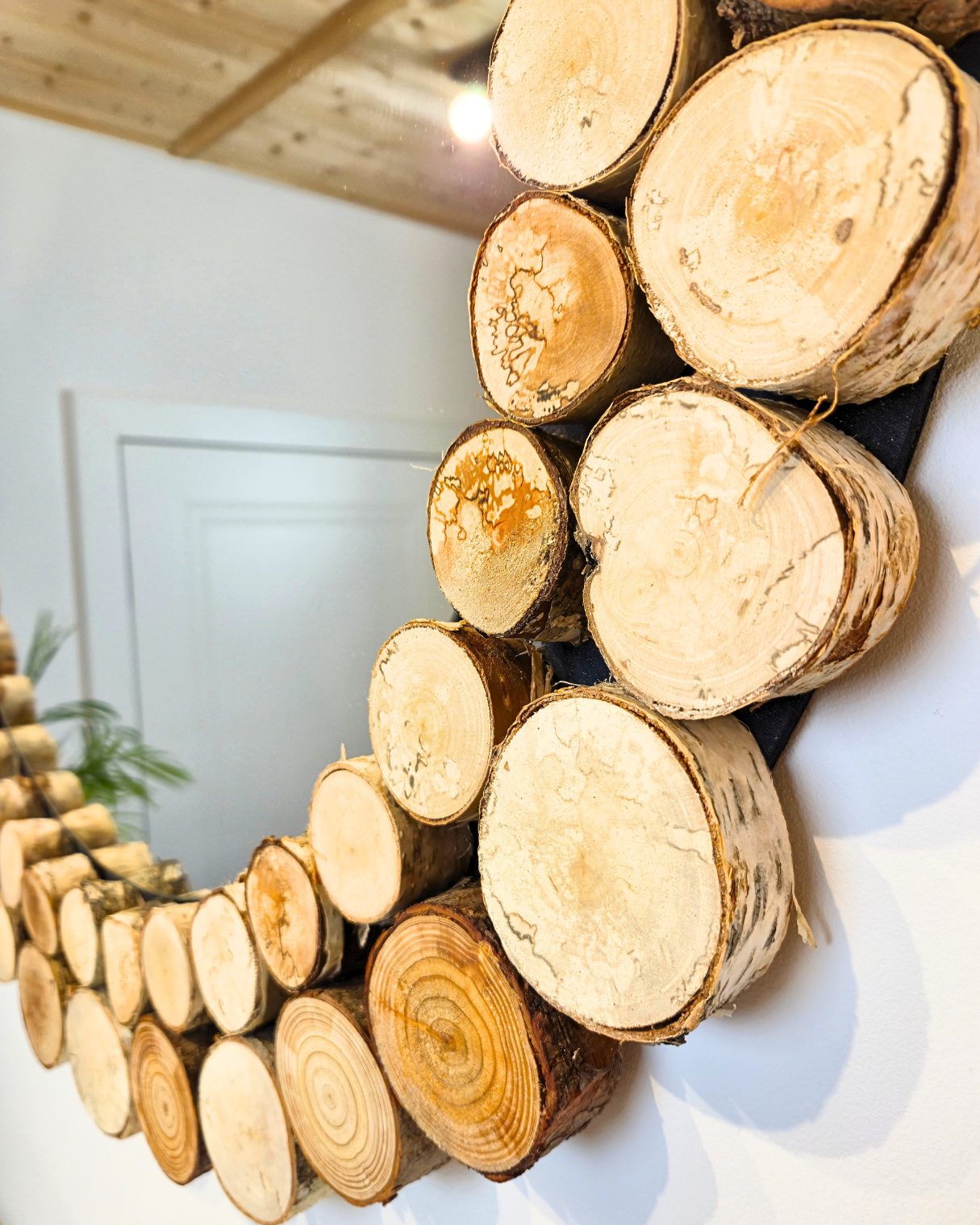 Lustro okrągłe FOREST - krążki drewna - 85 cm