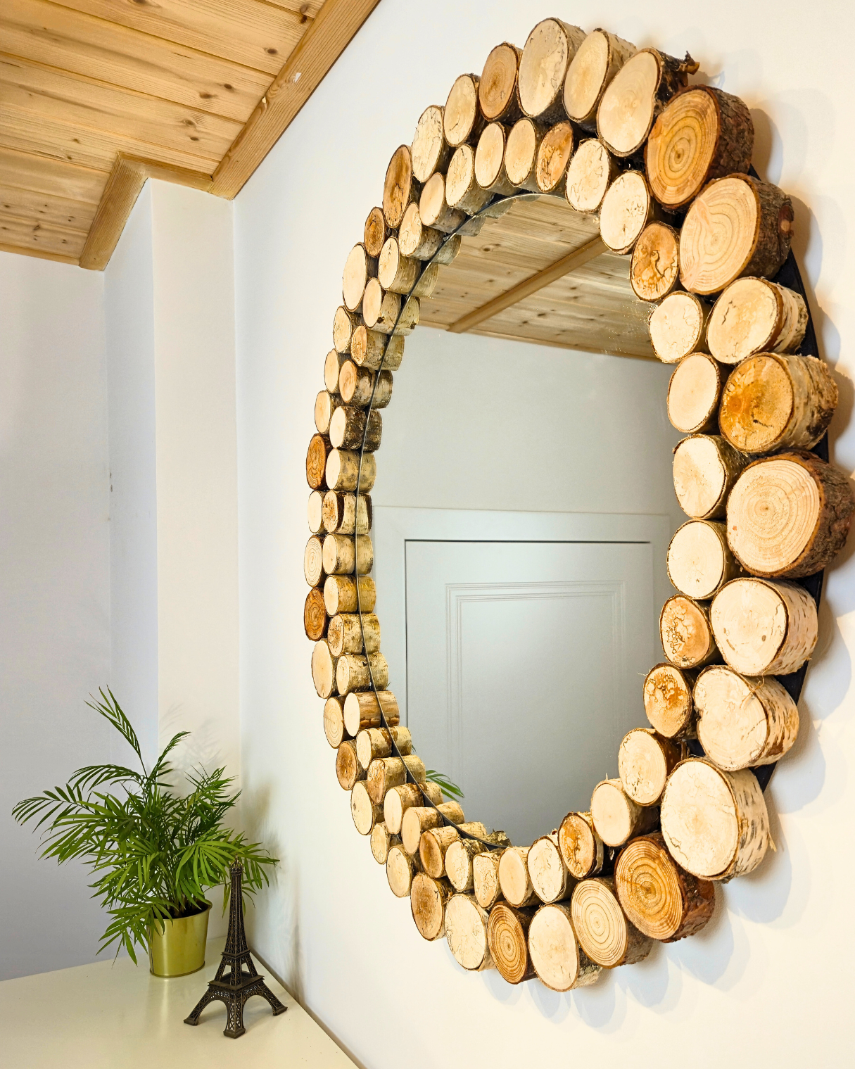 Lustro okrągłe FOREST - krążki drewna - 85 cm