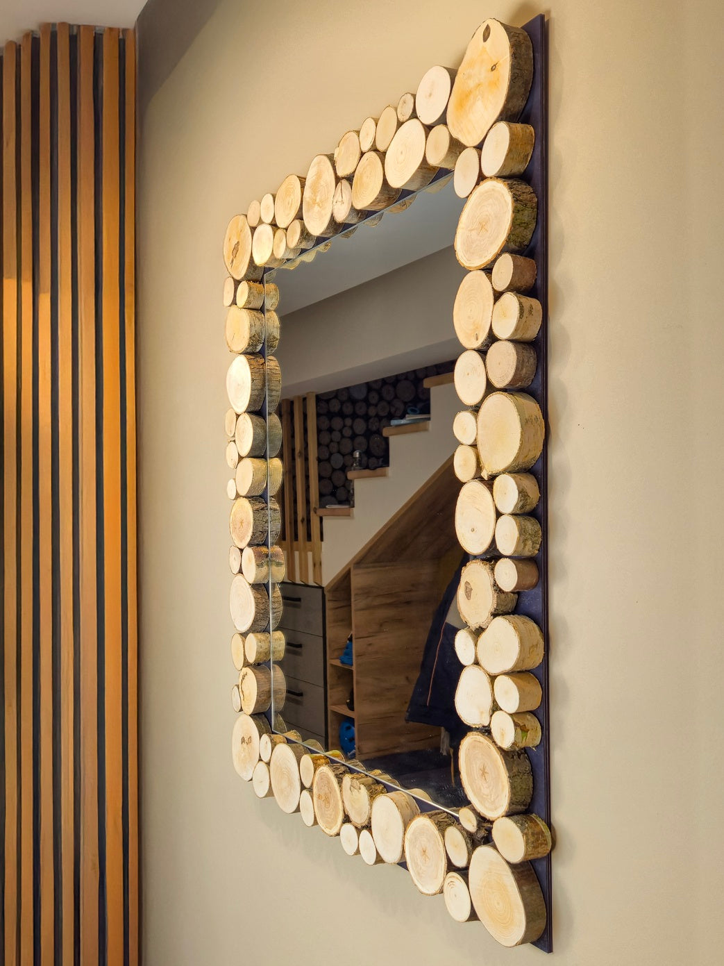 Lustro prostokątne EDGE 75x95 cm - krążki drewna